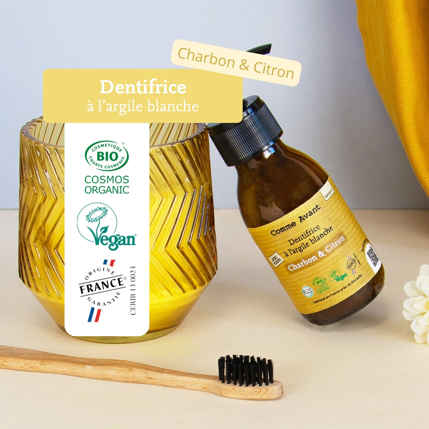 Label dentifrice charbon et citron comme avant