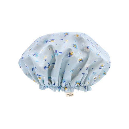 Charlotte de bain en coton biologique imperméable comme avant motif bleu fleuri taille enfant