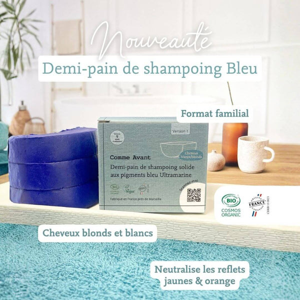 Demi pain de shampoing bleu comme avant