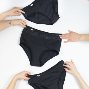 Les culottes et shorty menstruels Comme Avant sont disponibles en plusieurs tailles et avec agrafes ajustables