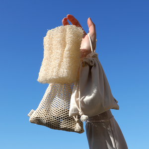 éponge en loofah - filet à savon - pochette à savon, les accessoires zéro déchet de comme avant pour réduire ses déchets plastiques
