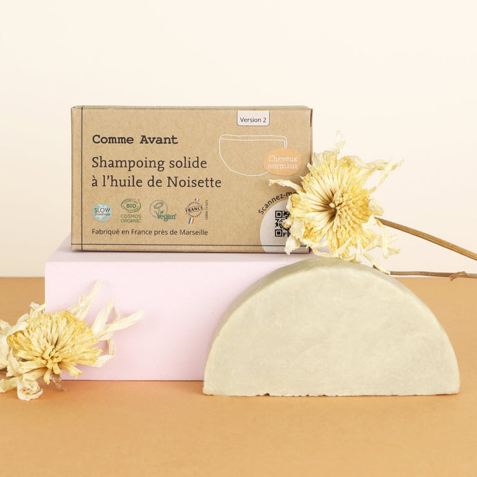Shampoing solide à l'huile de noisette comme avant