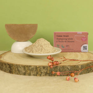 Shampoing solide à l'huile de sésame et au rhassoul marocain pour prendre soin des cheveux à tendance grasse de façon écologique