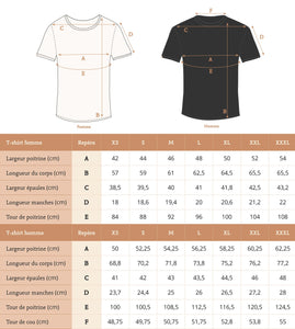 Guide des tailles du tshirt en lin comme avant