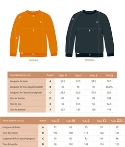Tableau des tailles sweat homme et femme Comme Avant