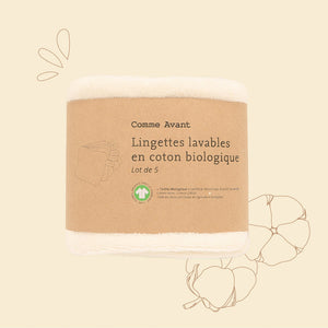 Lingettes lavables en coton biologique comme avant