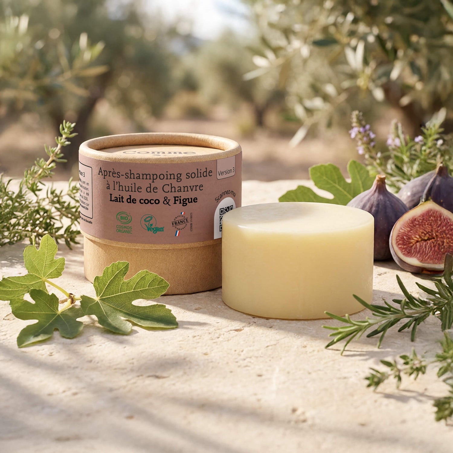 après-shampoing solide Comme Avant parfumé figue et lait de coco