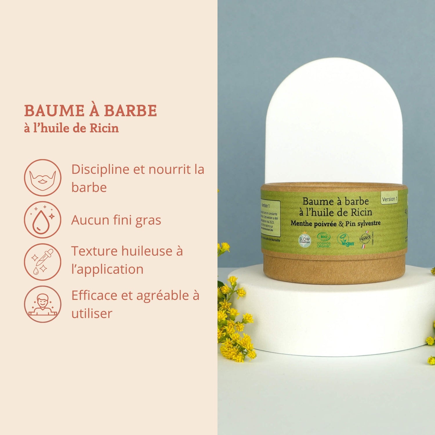 Baume à barbe à l'huile de ricin - Version 2