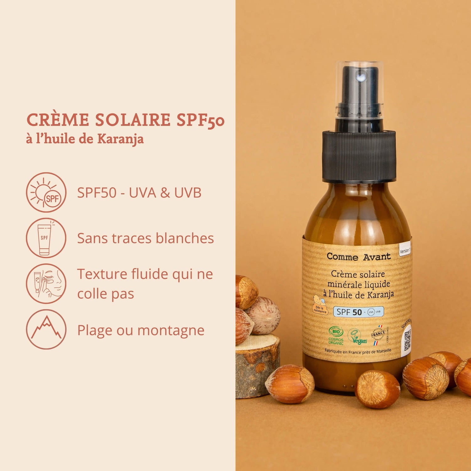 Argument crème solaire liquide spf50 comme avant