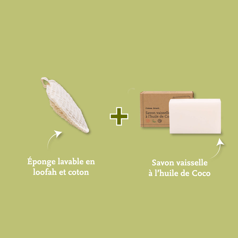 Savon vaisselle et éponge lavable