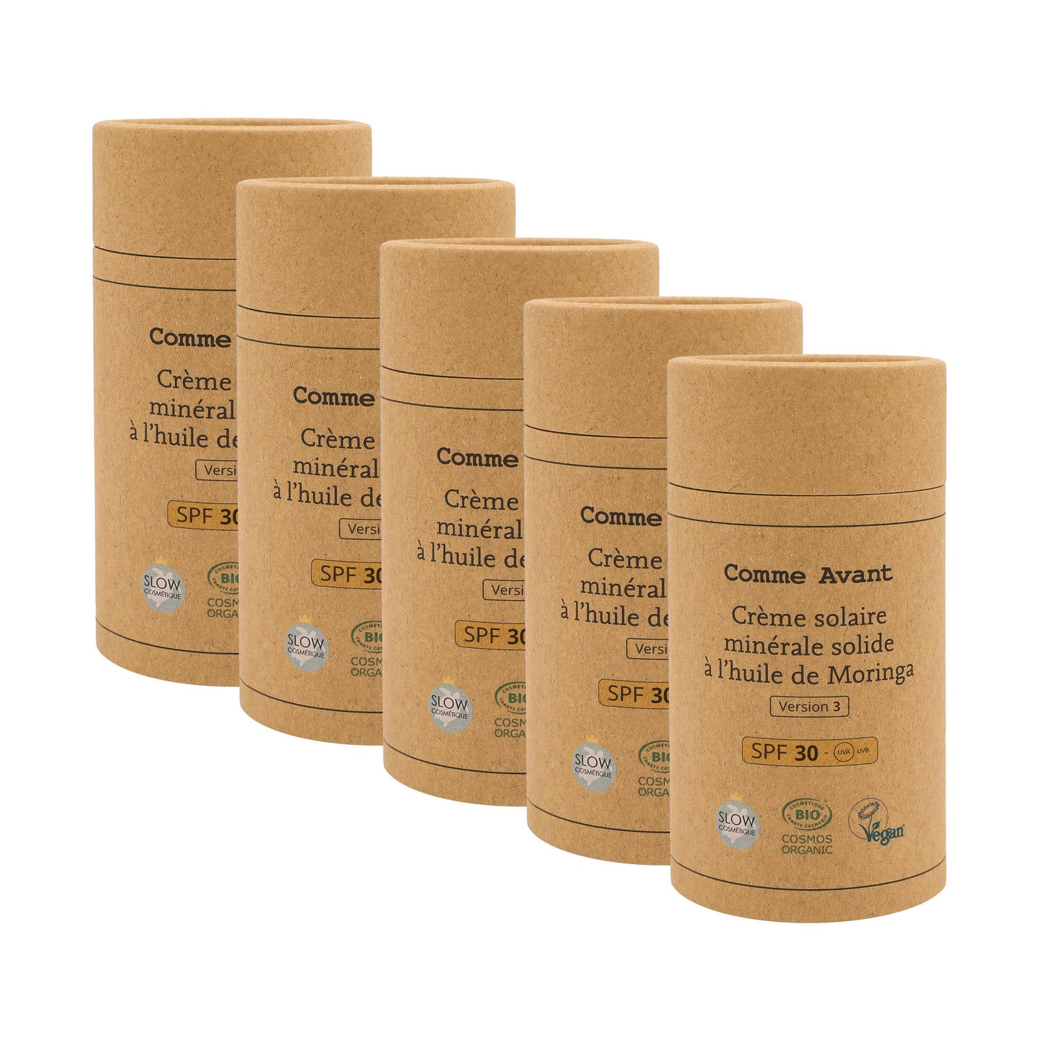 Crème solaire SPF30 minérale solide à l'huile de moringa - Version 3