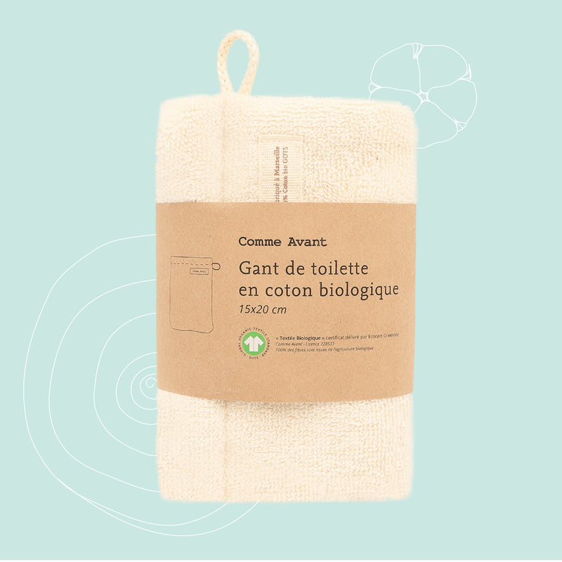 Gant de toilette bio naturel en coton