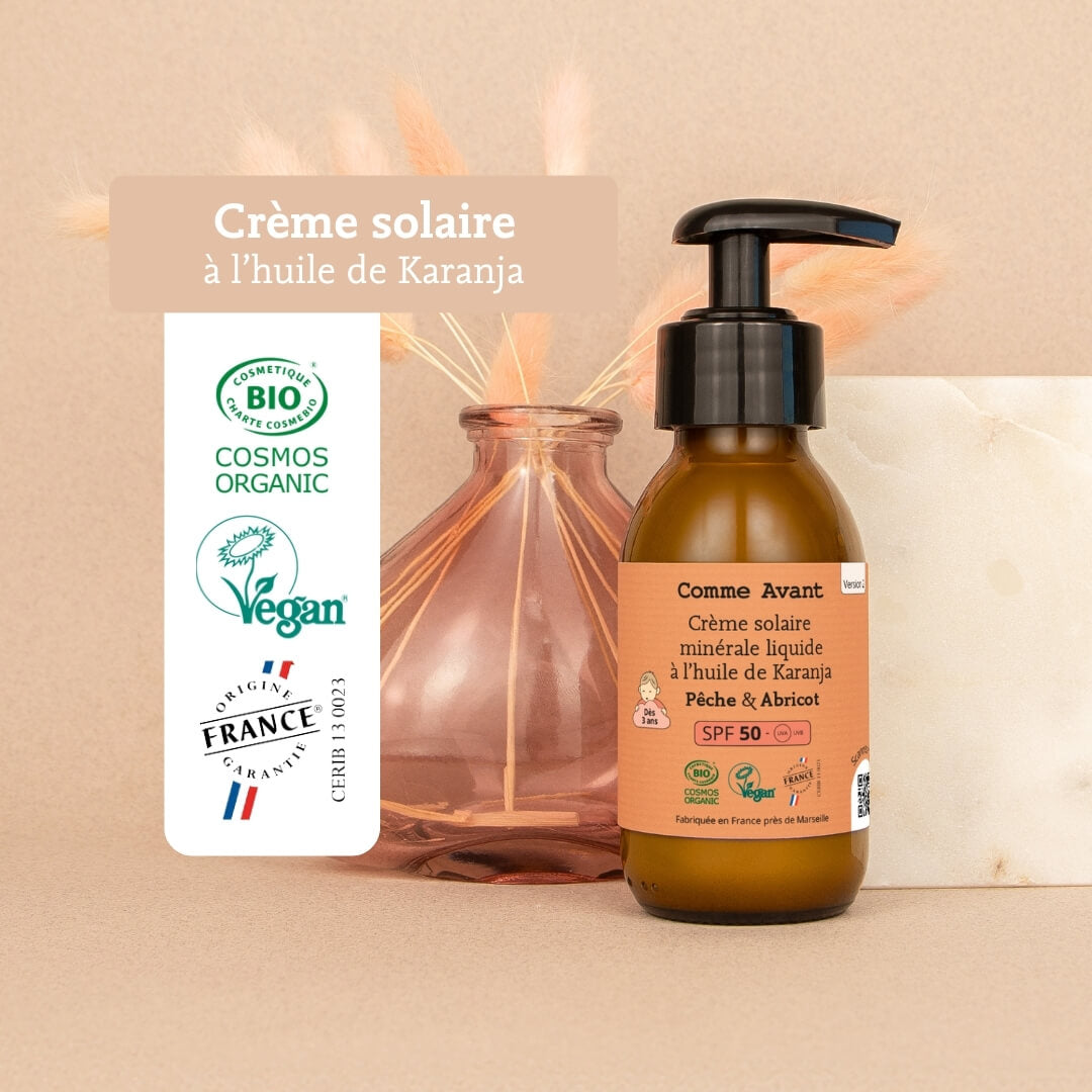 Crme solaire minrale liquide bio d'origine naturelle SPF50 Visage et Corps Crme solaire minrale liquide bio d'origine naturelle SPF50 Visage et Corps