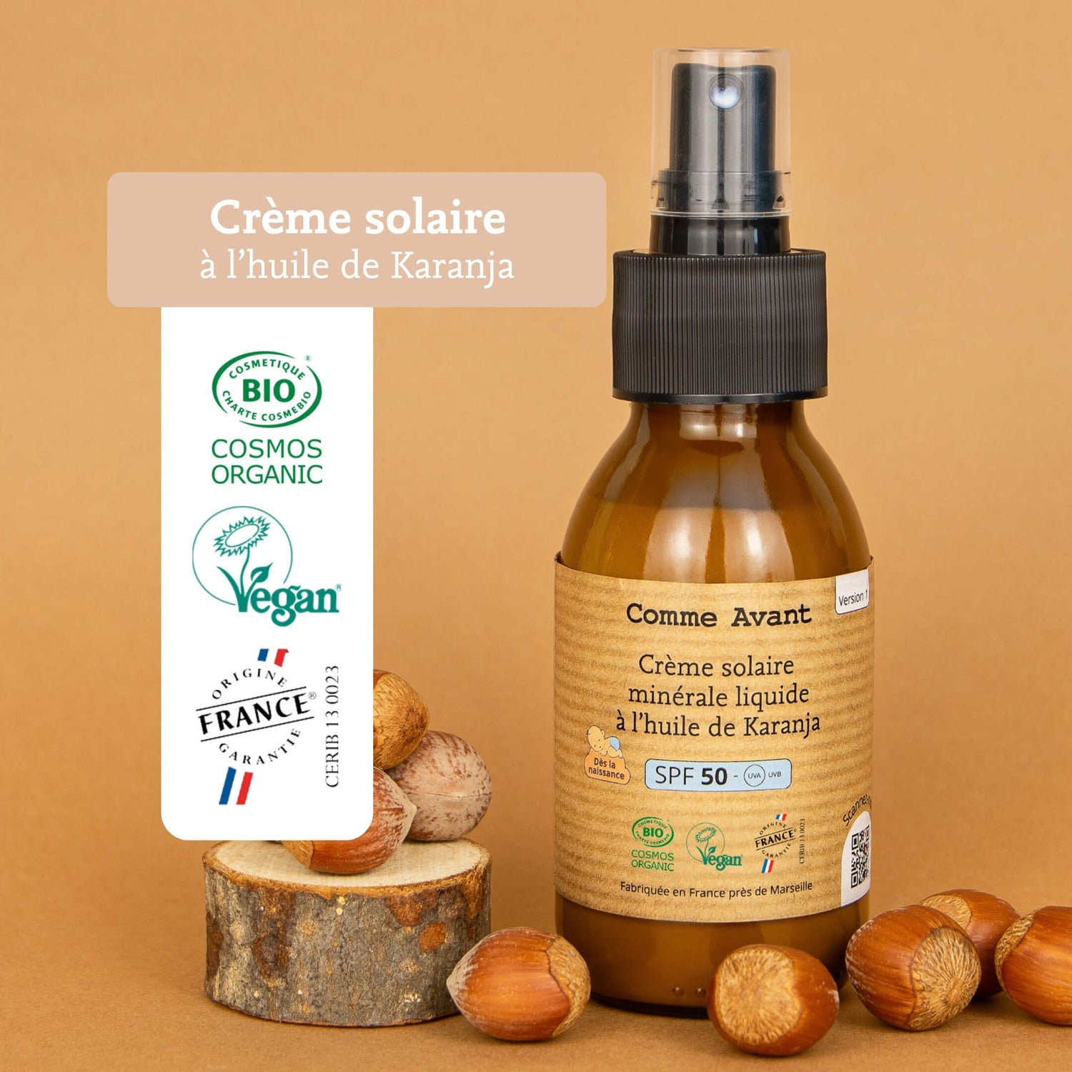 Label crème solaire liquide spf50 comme avant