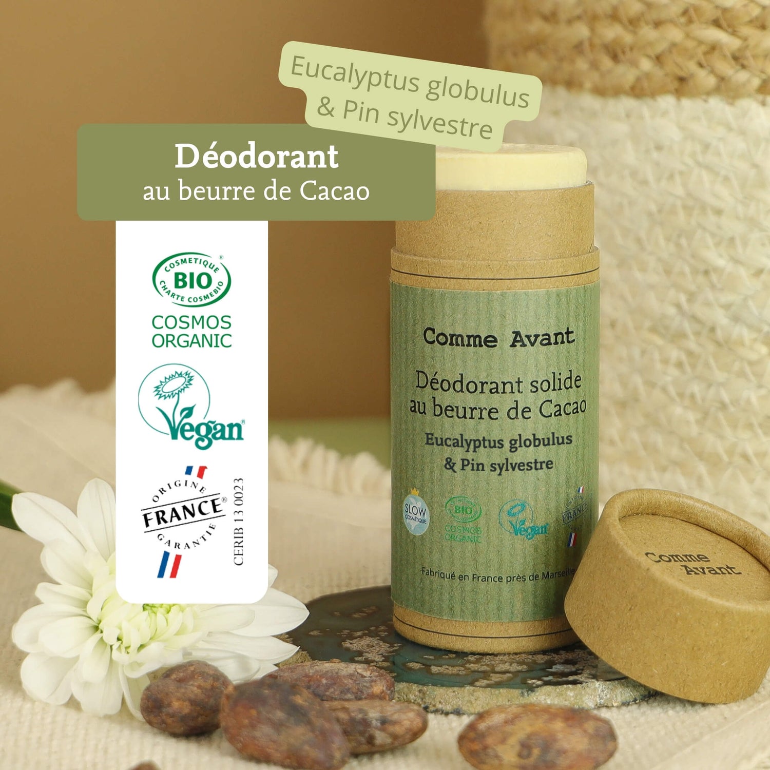 Label déodorant pin et eucalyptus comme avant