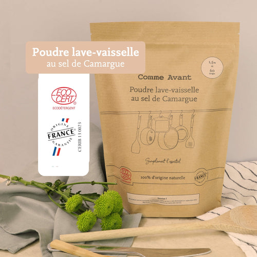 Label poudre vaisselle comme avant
