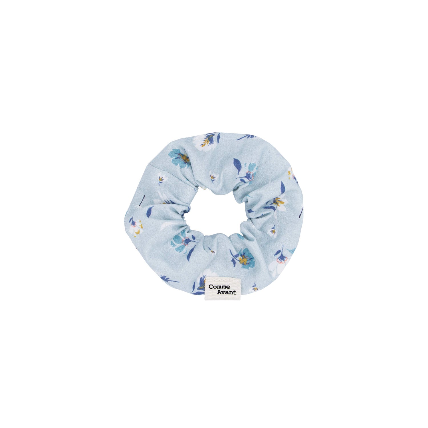 Chouchou en coton biologique petit format Motif bleu fleuri Comme avant