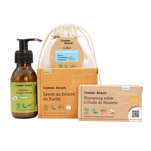 #1 - Savon karité - Shampoing noisette - Dentifrice menthe