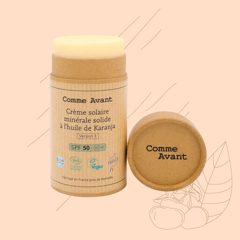 Crème solaire minérale solide à l'huile de Karanja