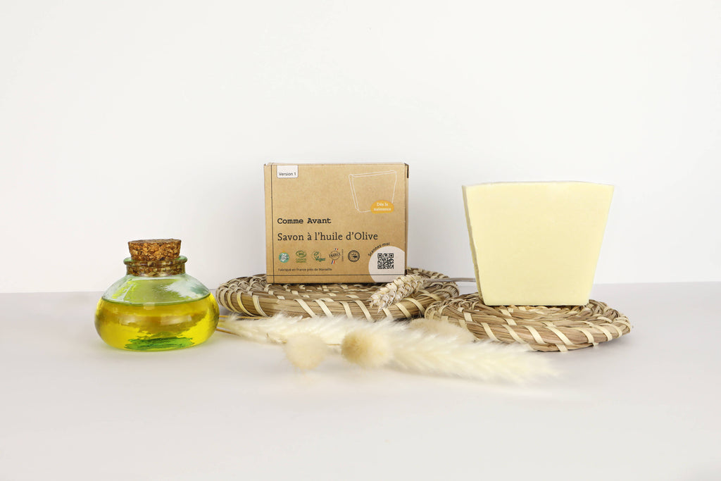 Savon solide Comme Avant à l'huile d'olive, le produit fondateur de la marque