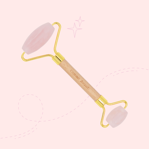 rouleau visage en quartz rose comme avant