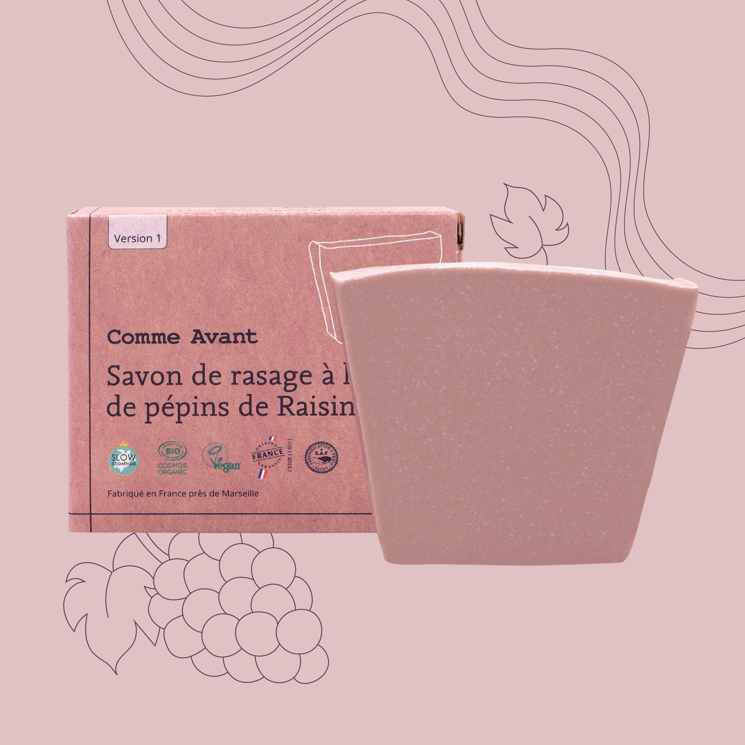 Savon rasage solide à l'huile de pépins de raisin comme avant