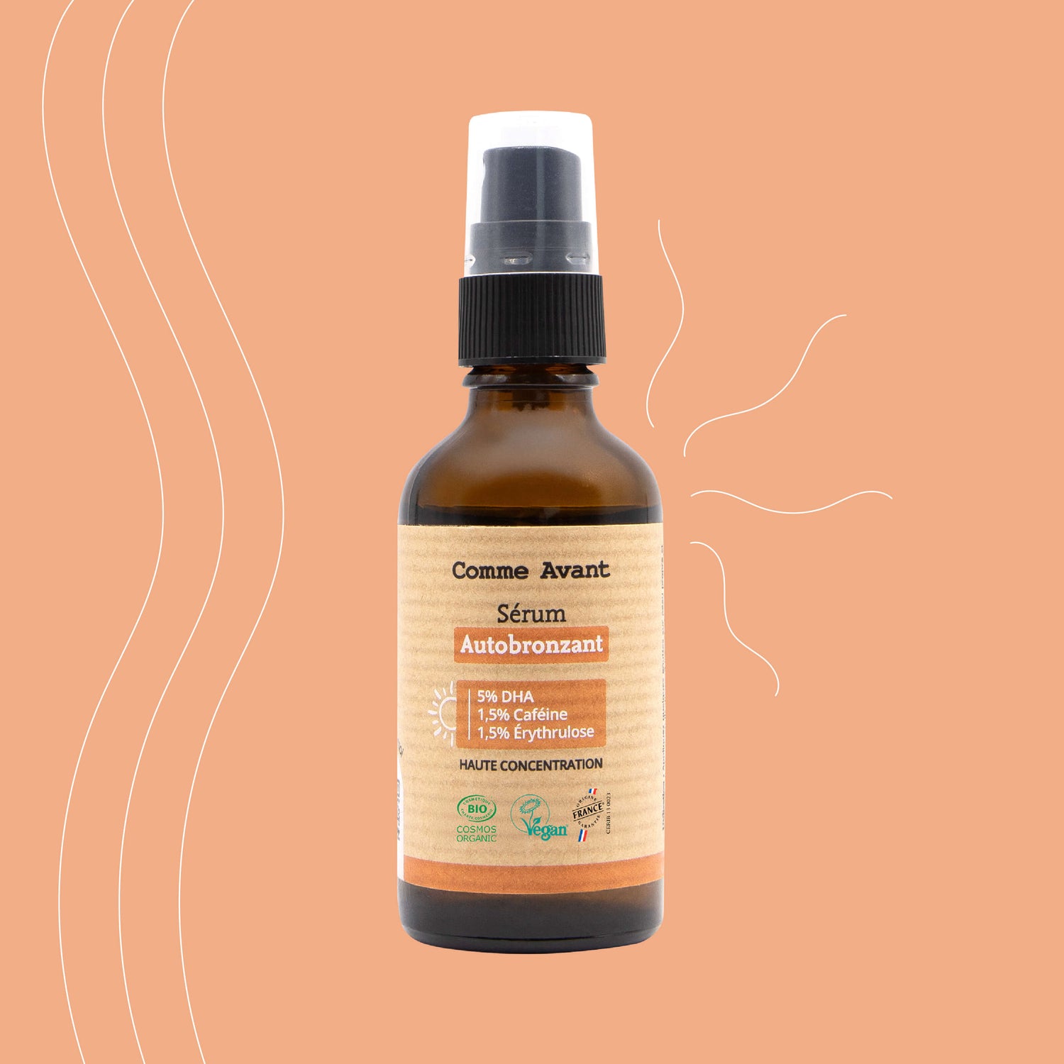 Sérum autobronzant comme avant à haute concentration d'actifs naturels pour un bronzage progressif et naturel toute l'année