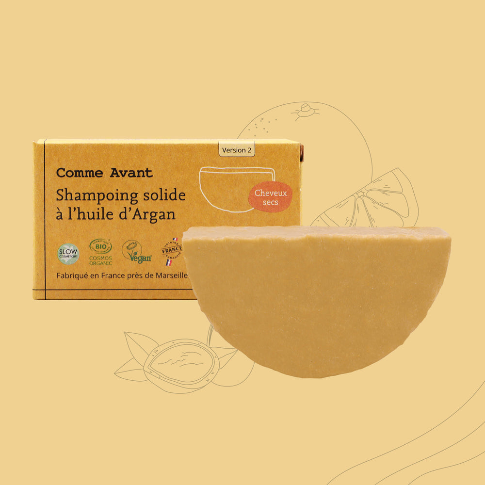 Shampoing solide Comme Avant à l'huile de noisette, argan et poudre d'orange