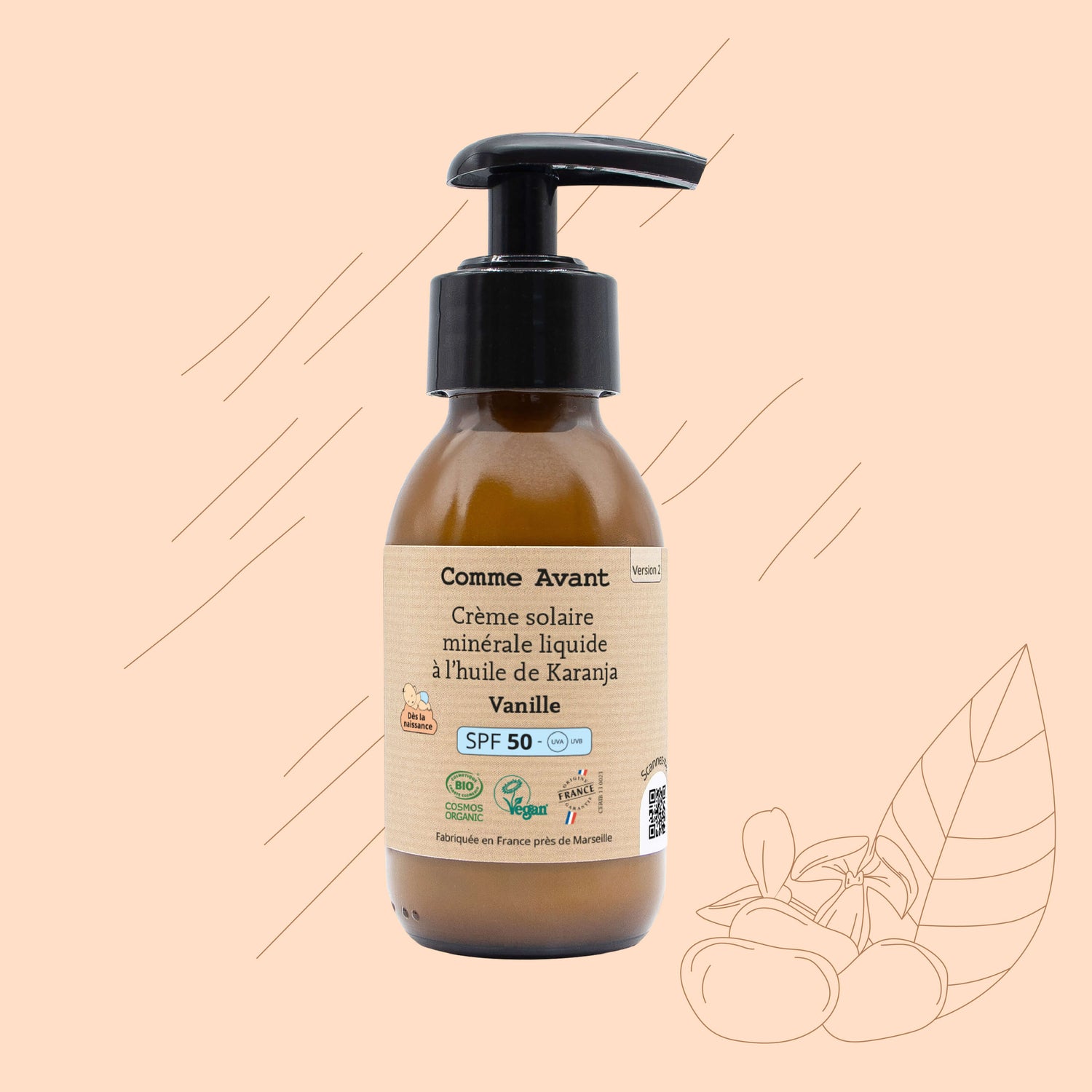 Crme solaire minrale liquide bio d'origine naturelle SPF50 Visage et Corps Crme solaire minrale liquide bio d'origine naturelle SPF50 Visage et Corps