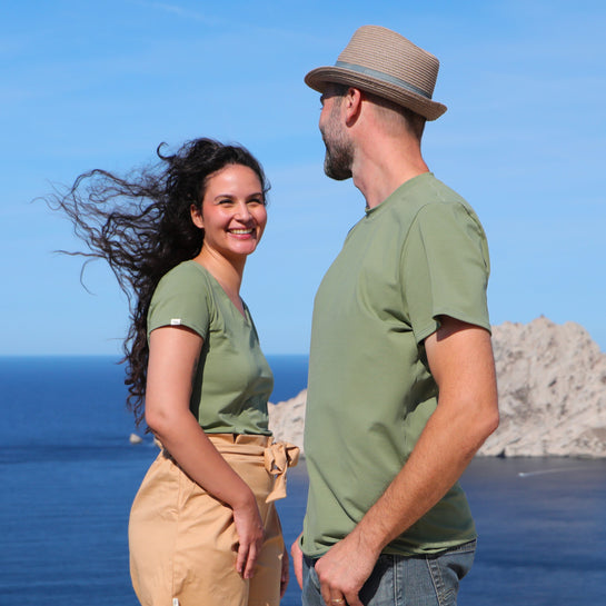 T-shirt en coton, kaki, pour homme et femme , marque comme avant