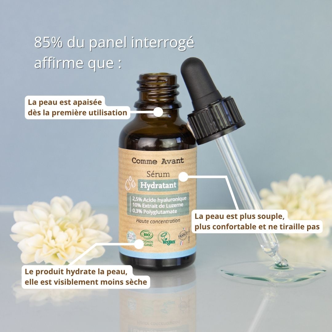 Srum hydratant bio naturel Acide hyaluronique Luzerne Polyglutamate Srum hydratant bio naturel Acide hyaluronique Luzerne Polyglutamate